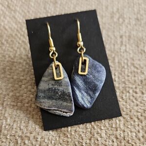 Handmade Blue Stone Drop Earrings with Gold Accents